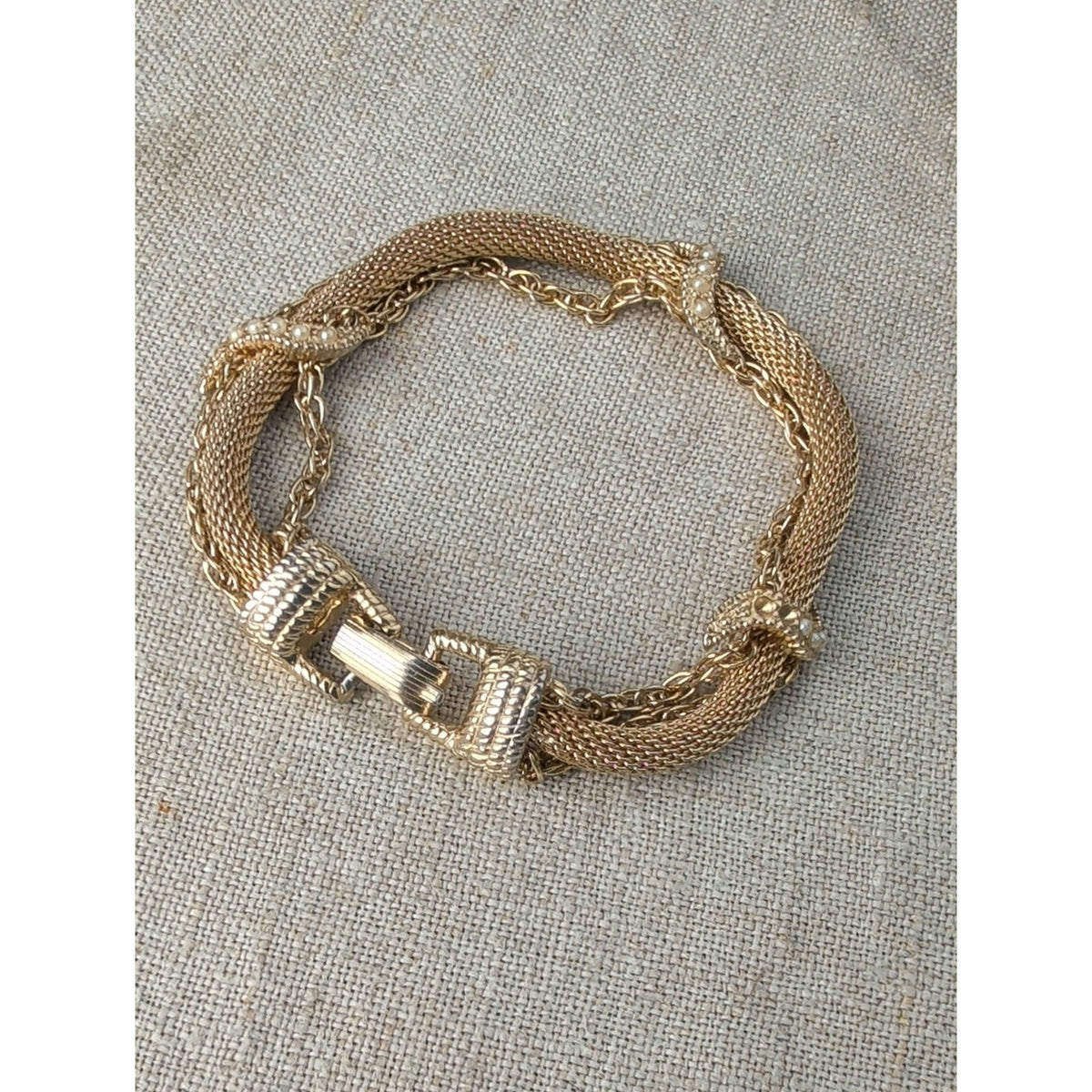Vintage 1960s Goldette Gold Tone Mesh Bracelet Wide Woven Victorian Revival