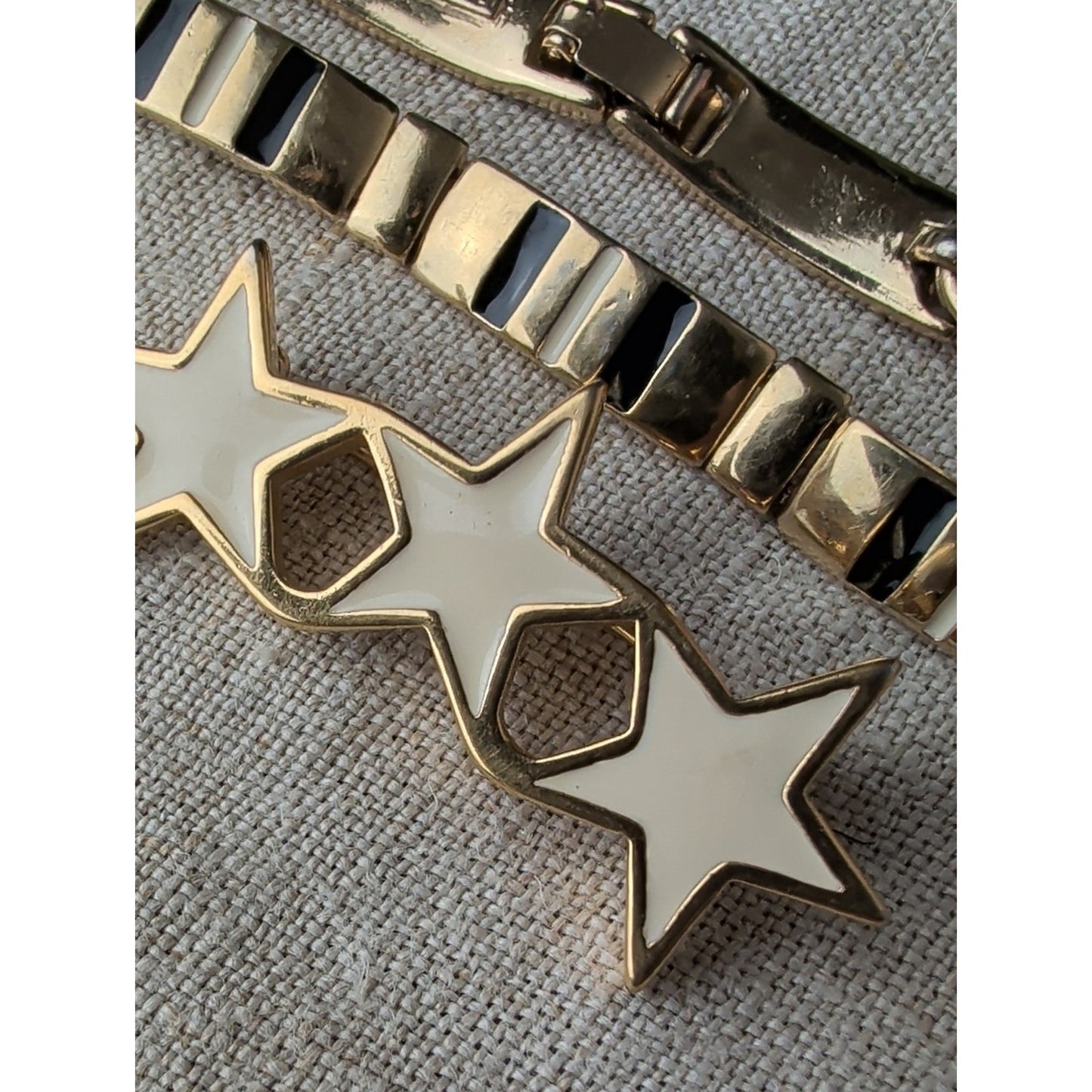 Monet White Enamel Star Brooch and Minimalist Bracelet Set