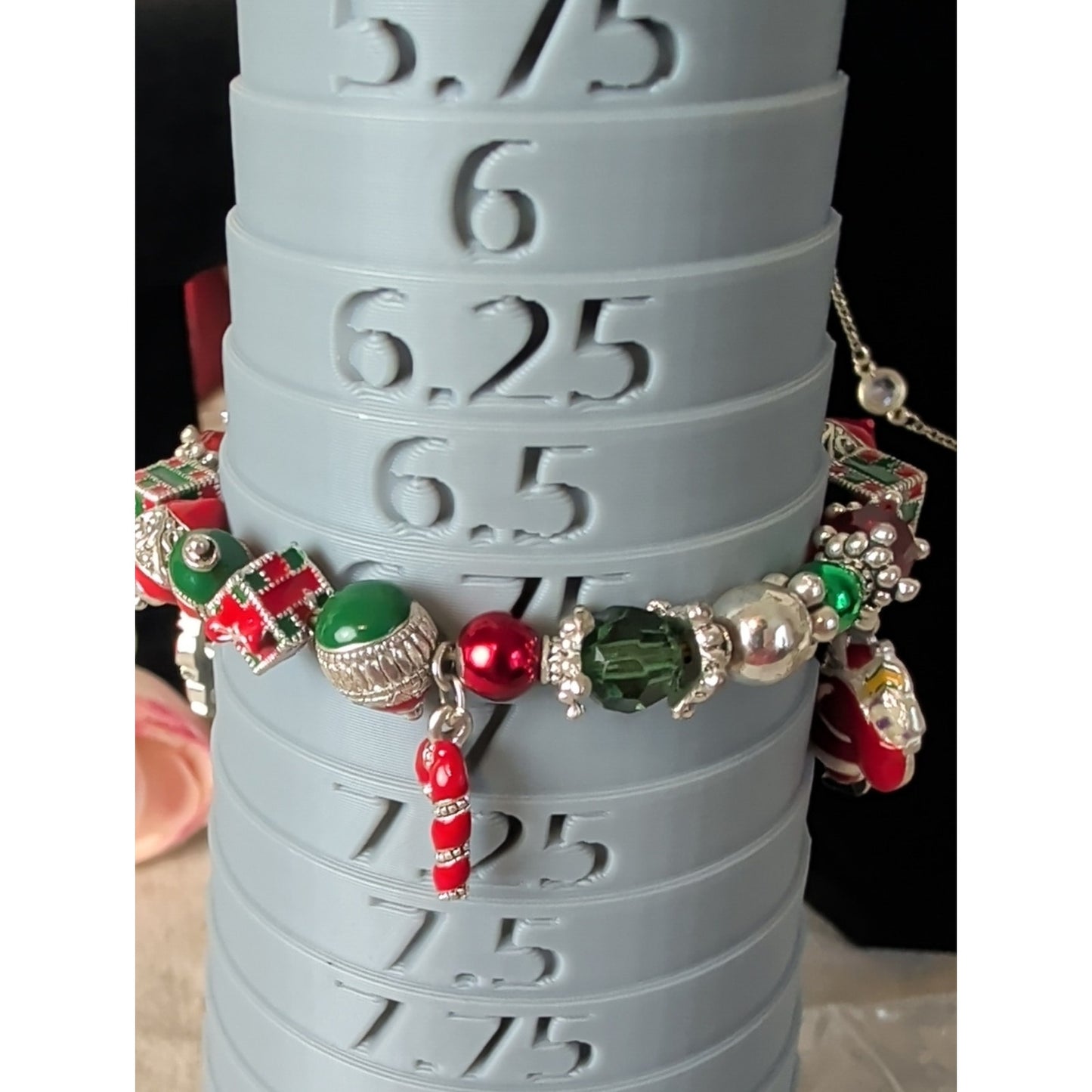 Vintage 80s Christmas Charm Bracelet Santa Tree Candy Cane Holiday Stretch