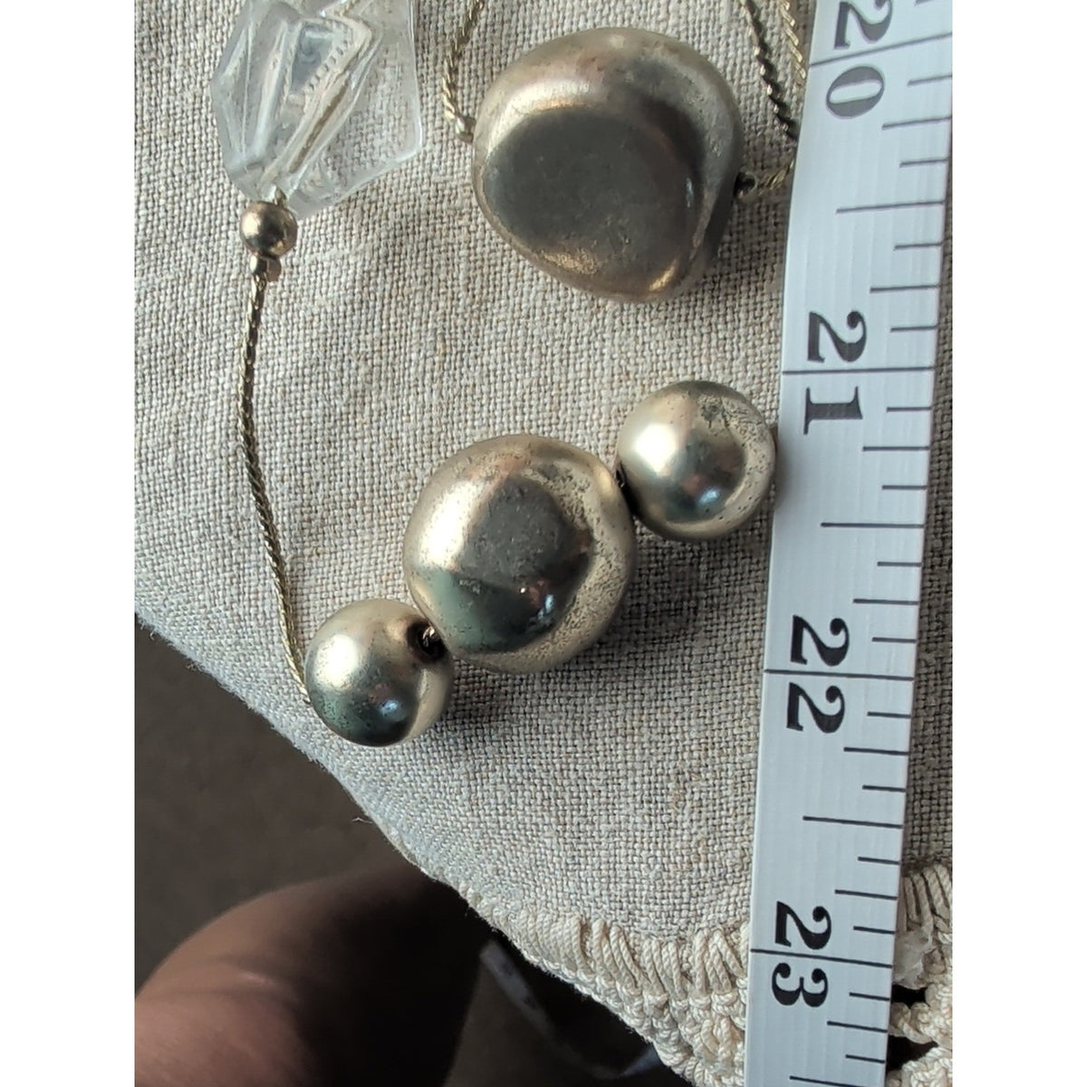 3 Strand Opera Necklace Silver Tone Clear Bead Chunky Art To Wear