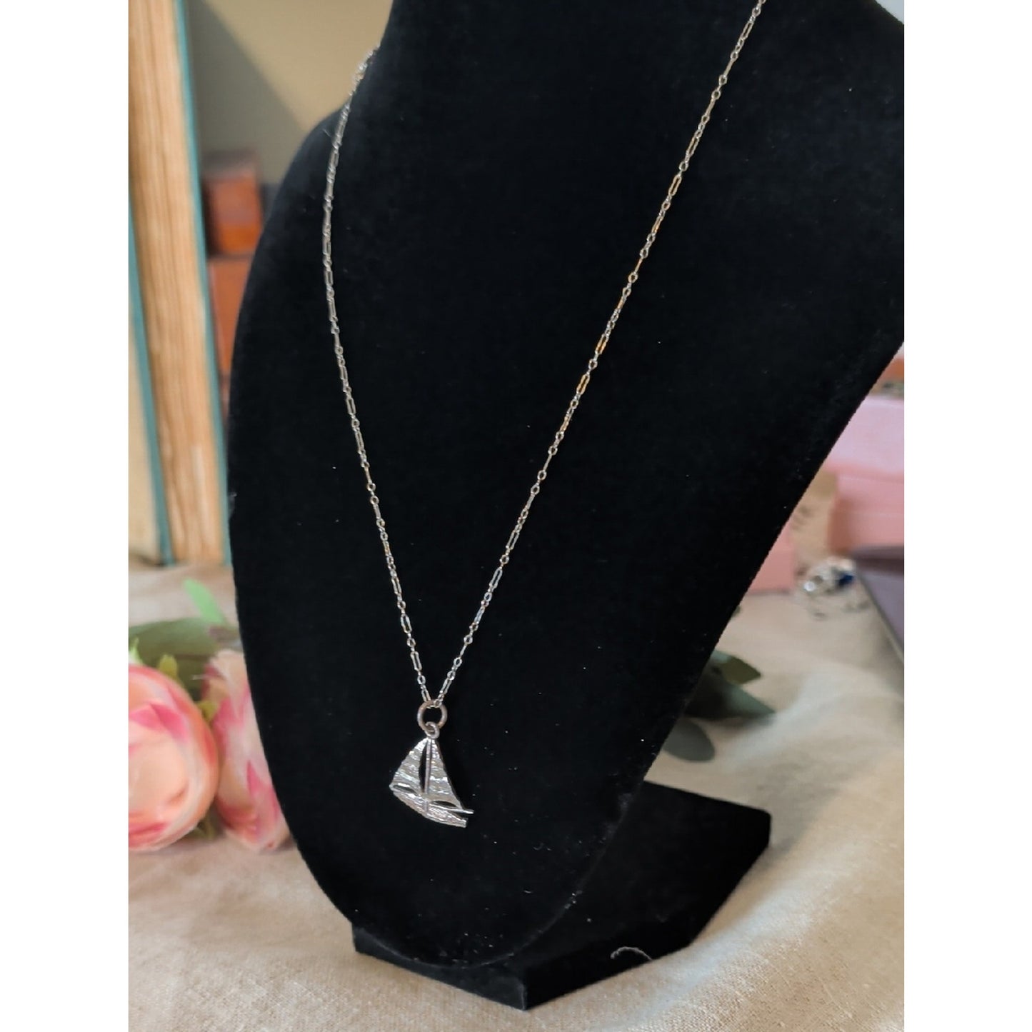 Vintage Sterling Sailboat Pendant  Necklace Coastal Nautical