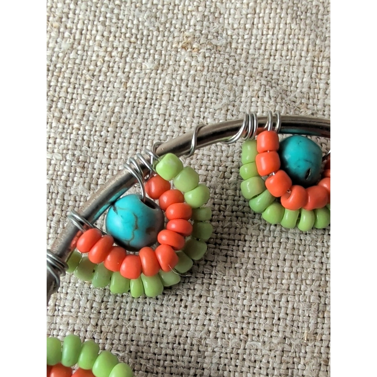 Boho Southwestern Earring Lot of 3 Pairs Artisan Style Beaded Hoops & Dangles
