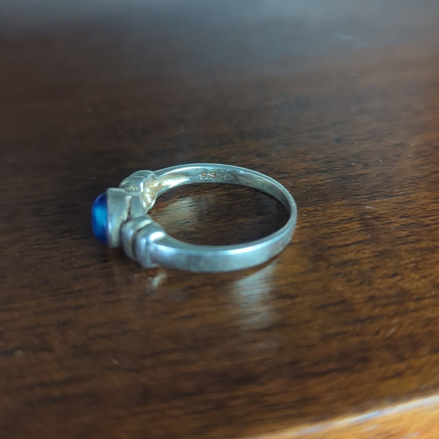 Vintage Sterling Silver Cat’s Eye Ring  Blue Chatoyant Glass Cabochon