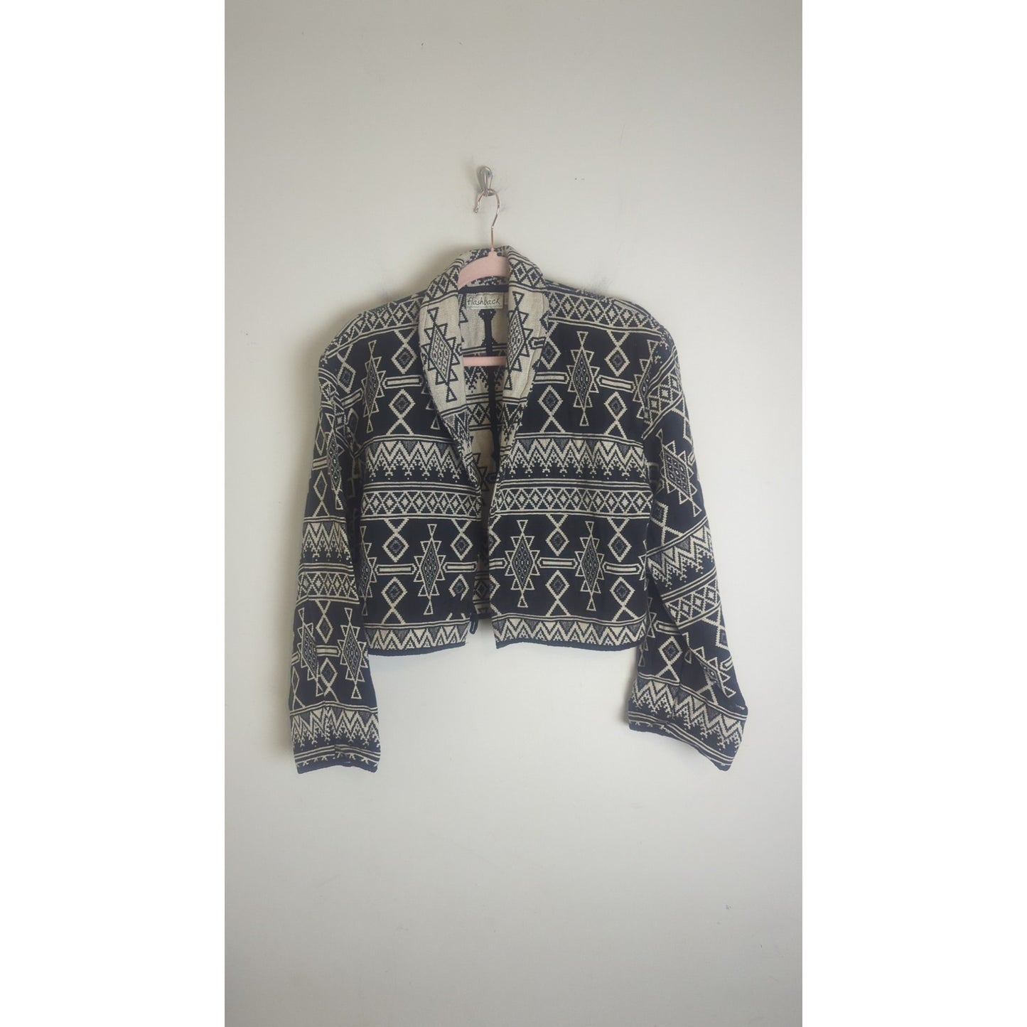 Vintage Aztec Wide Sleeve Cropped Tapestry Woven Jacket Women's Large