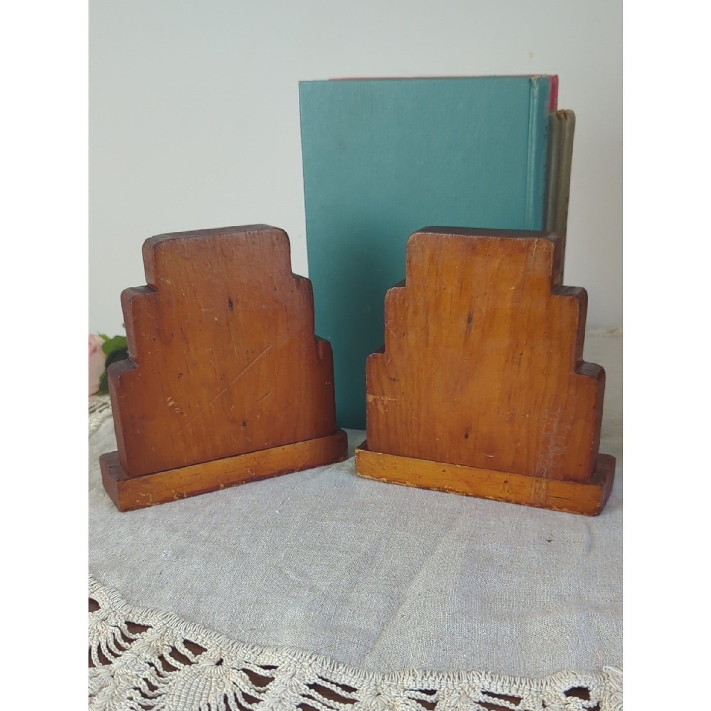 Vintage Wooden Bookends Set | MCM Brutalist Geometric Bookends | Mid Century