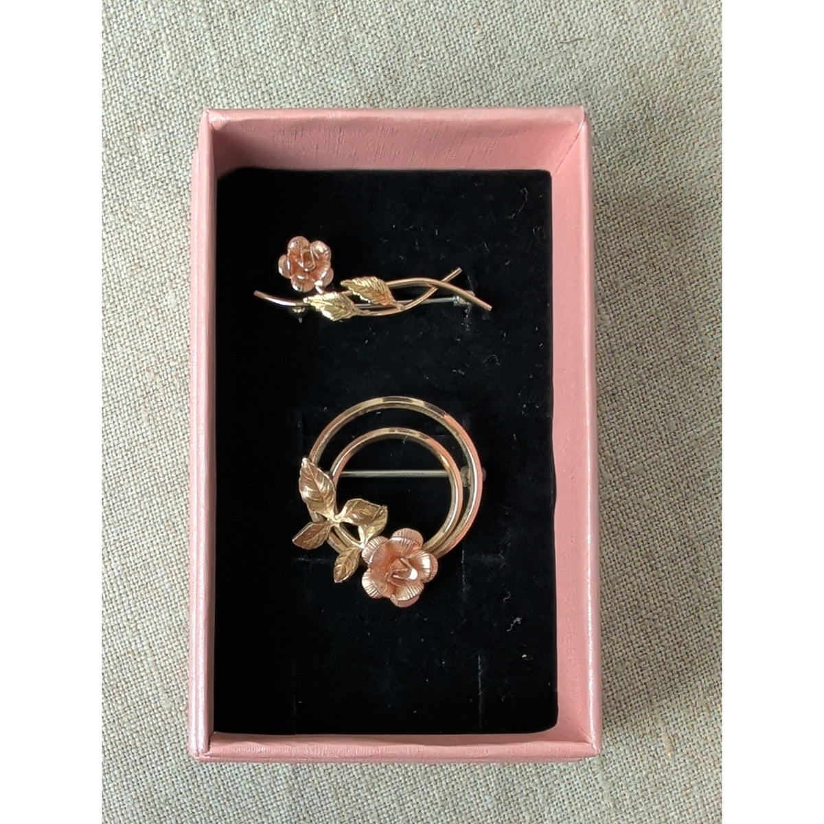 Vintage KREMENTZ Rolled Gold Rose Brooch Pin Set Floral Two Tone Jewelry
