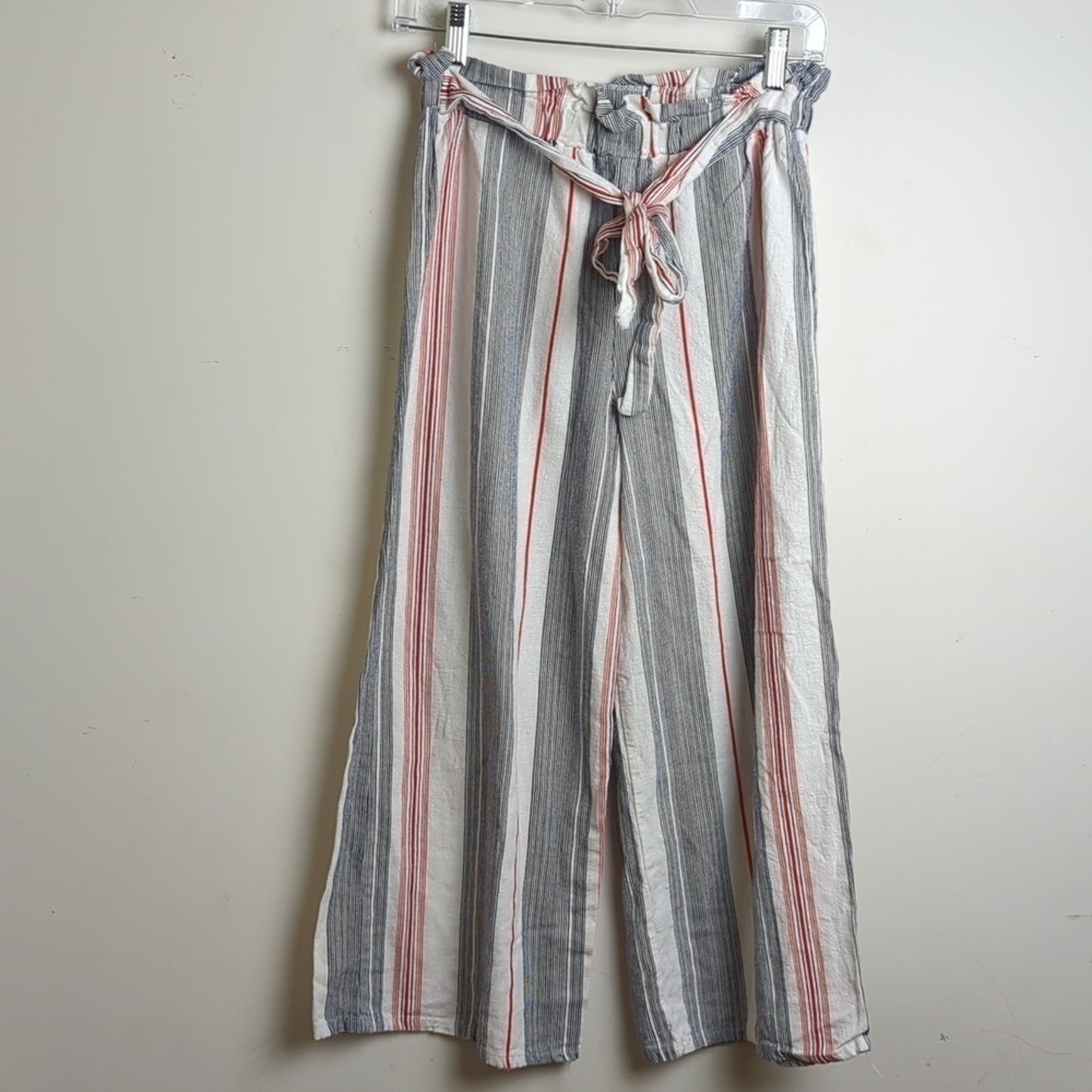 Beachy Loungwear Linen Blend Wide Leg Pull on Striped Capris Small