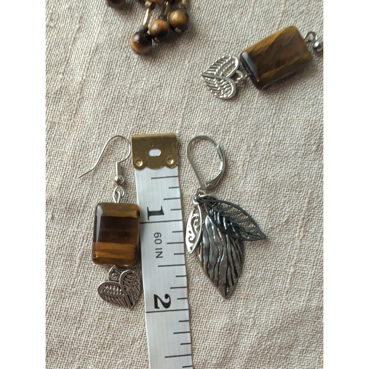 Vintage Free Spirit Jewelry Set Tiger Eye Heart Wing Earrings Romantic Pendant