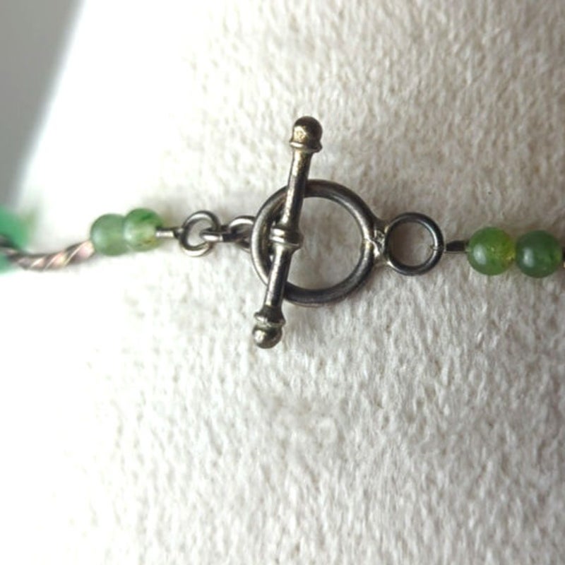 Vintage Handcrafted Sterling Silver & Green Aventurine Artisan Necklace Gemstone