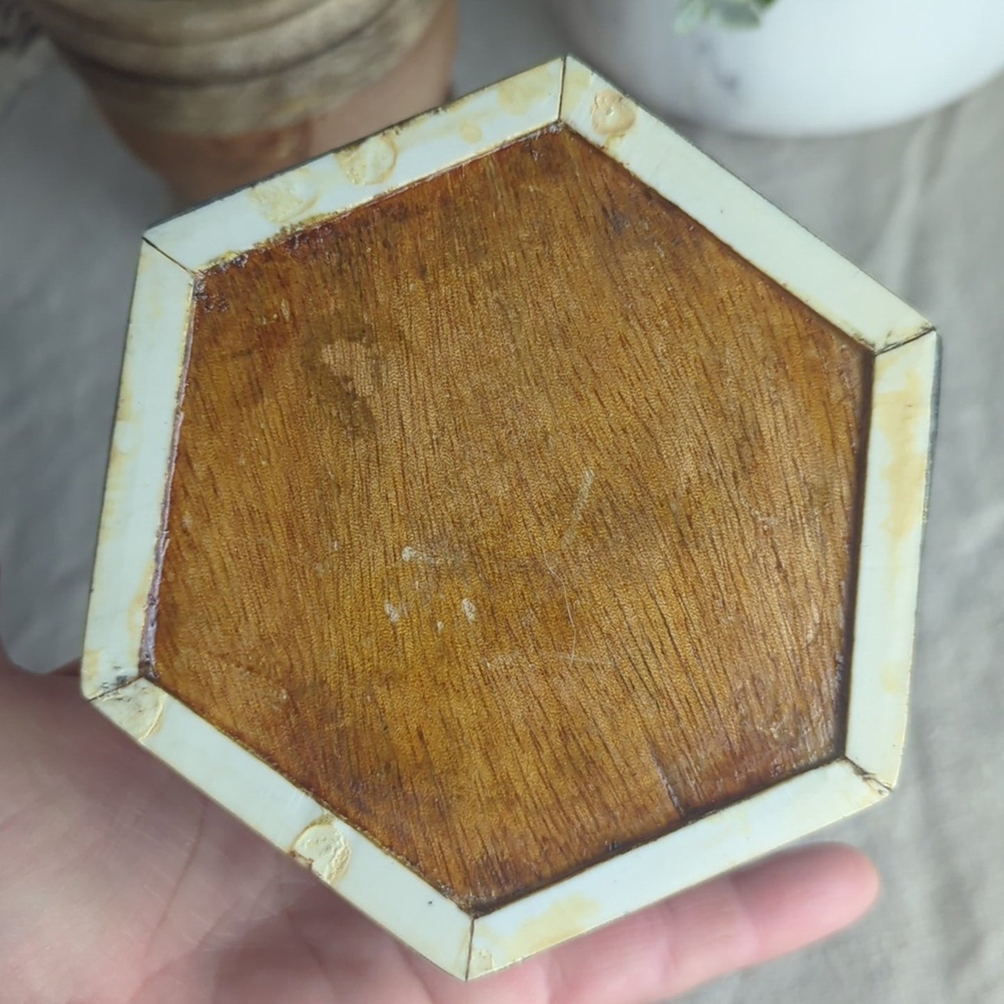 Vintage Damascus Mosaic Jewelry Box, Syrian Mother of Pearl Inlay Trinket Box