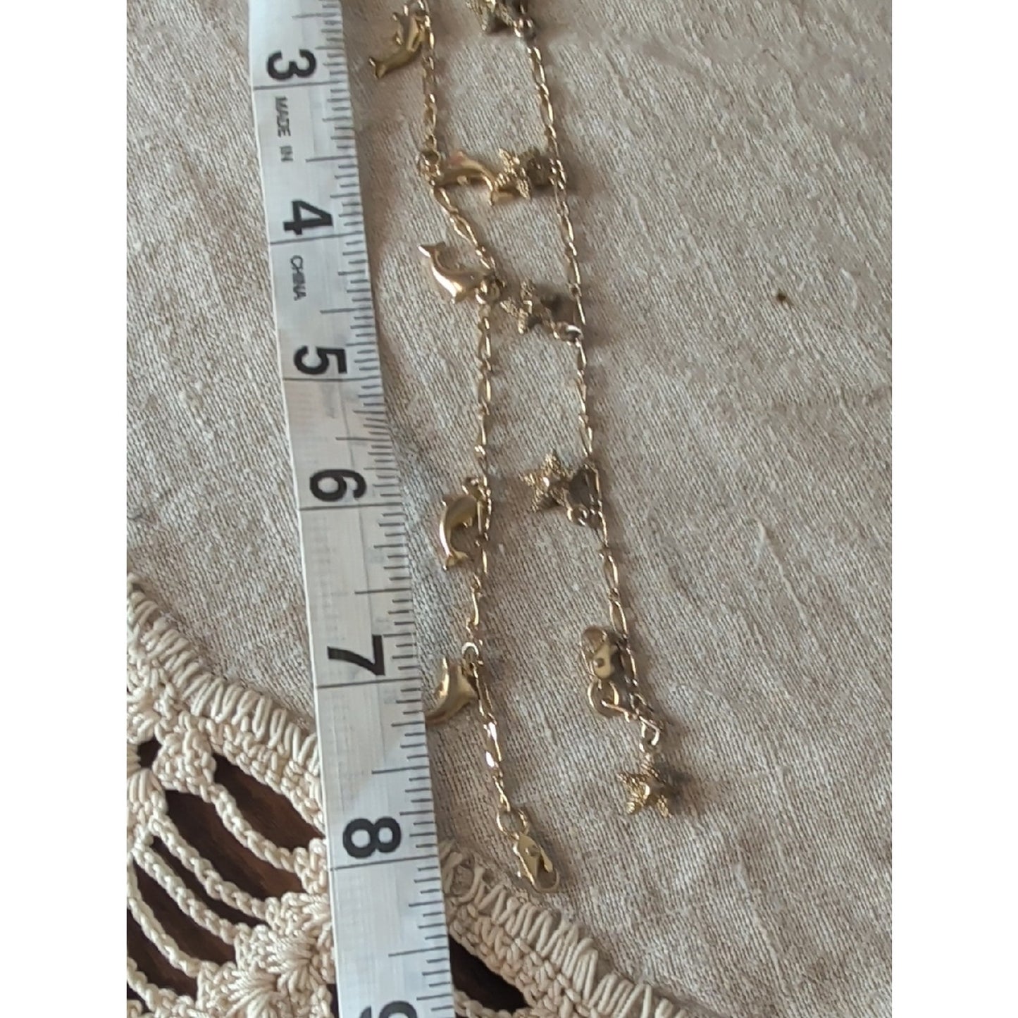 Vintage Dolphin & Star Charm Necklace Gold Tone Coastal Y2K Bracelet / Anklet