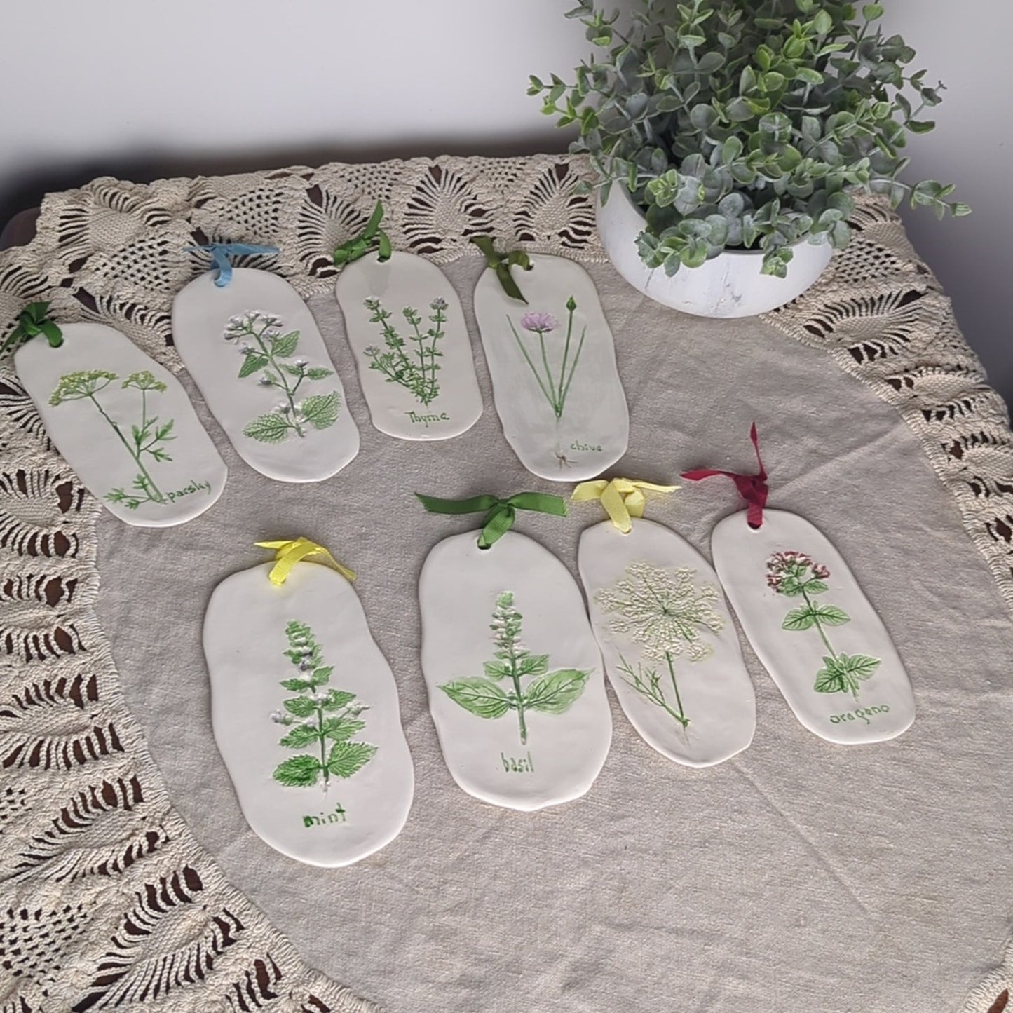Hand Painted & Carved Herb Plaques Set of 8 Herb Kitchen Gallery Wall Display