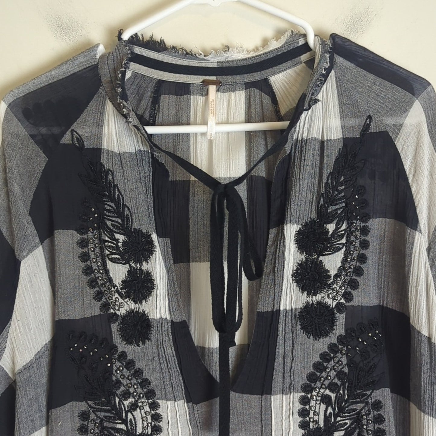 Free People Fall Festival Embroidered Jeweled Plaid Tunic Women's Size Small