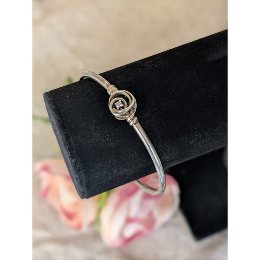 Pandora 925 Sterling Silver Swirl Knot Bangle Bracelet CZ Modern Minimalist