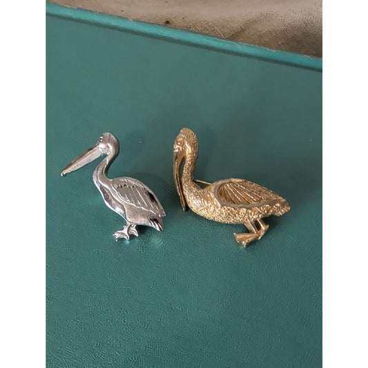 Vintage Coastal Bird Brooch Lot Pelican Crane Seaside Cottagecore Pins