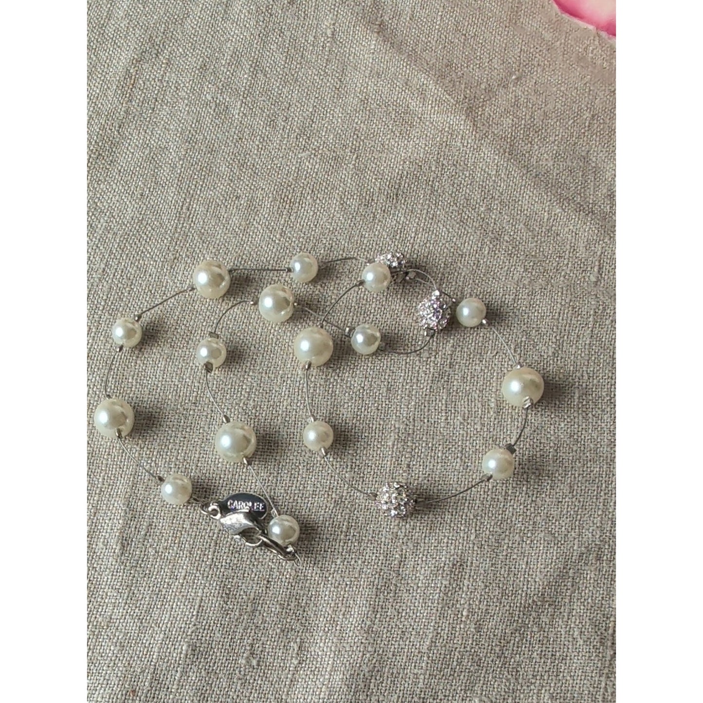 Carolee Ivory Pearl and Crystal Station Necklace Dainty Classic