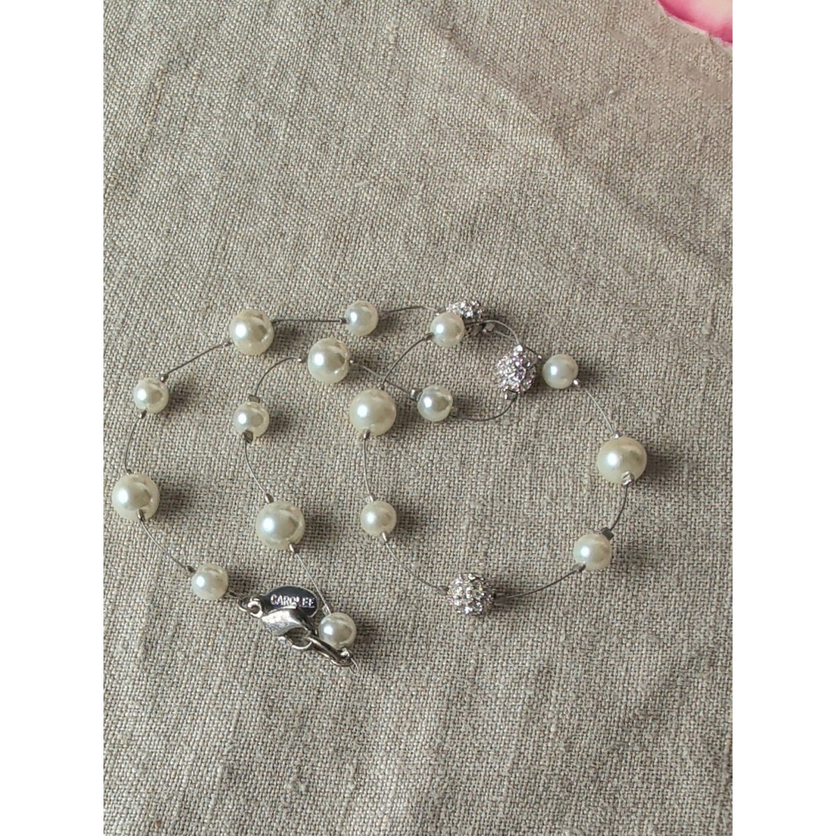 Carolee Ivory Pearl and Crystal Station Necklace Dainty Classic