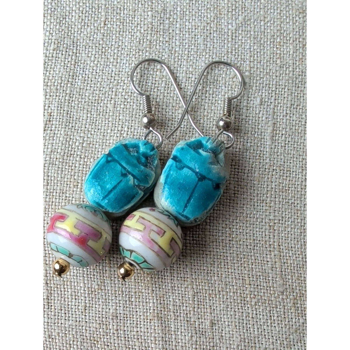 Vintage Rare Stone & Glass Earings Egyptian Revival