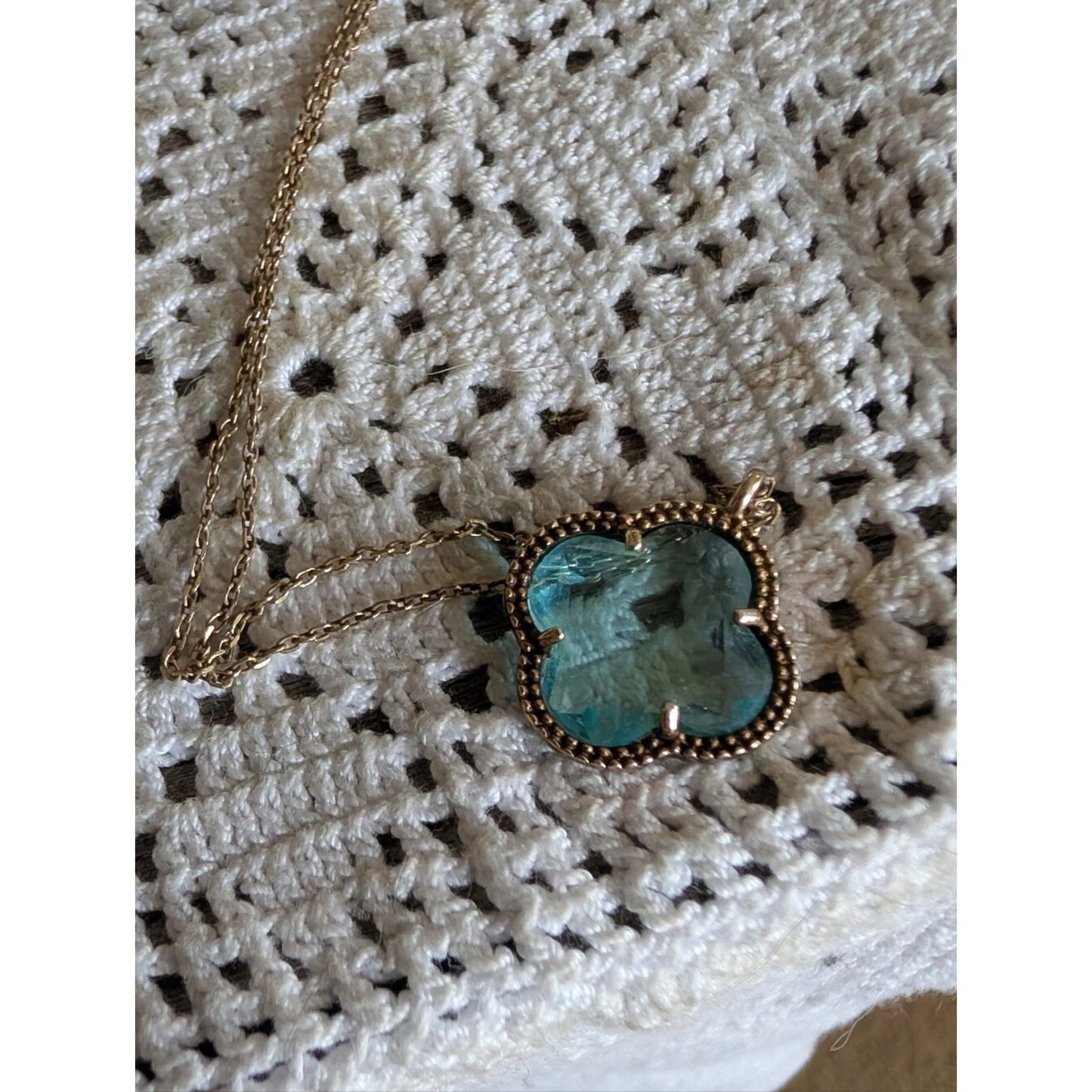 Dyadema Italy Sterling Silver Blue Quartz Quatrefoil Clover Pendant Necklace