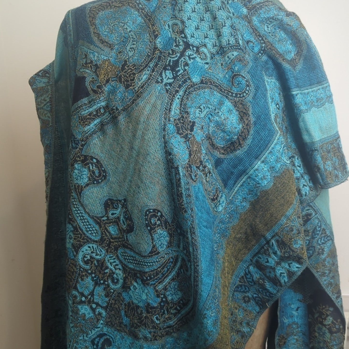 Mermaidcore Cashmere & Silk Scarf Shaw Wrap Fringe Extra Wide