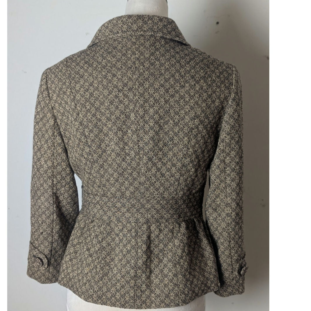 Vintage Inspired Mod Wool Tweed Jacket Blazer Peplum Chunky Buttons Size 4