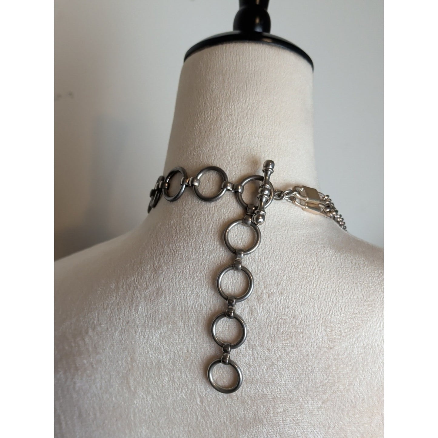 Vintage Silver Tone Brutalist Chain Belt Industrial O-Ring Statement
