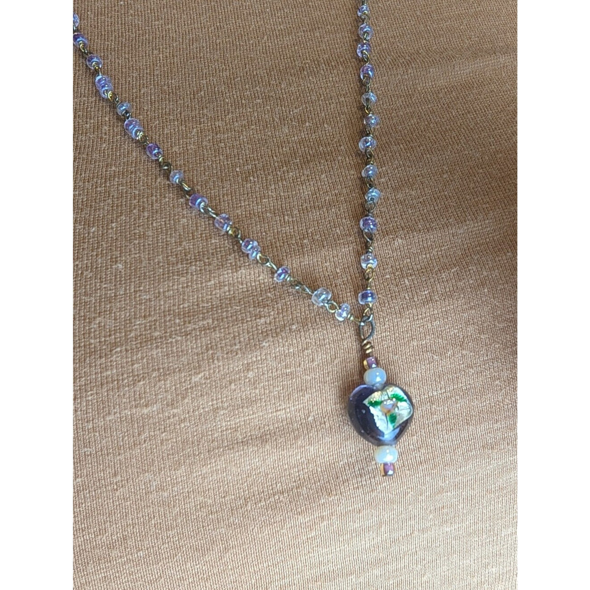 Artisan Lampwork Glass Necklace & Earrings Set Murano Inspired Purple