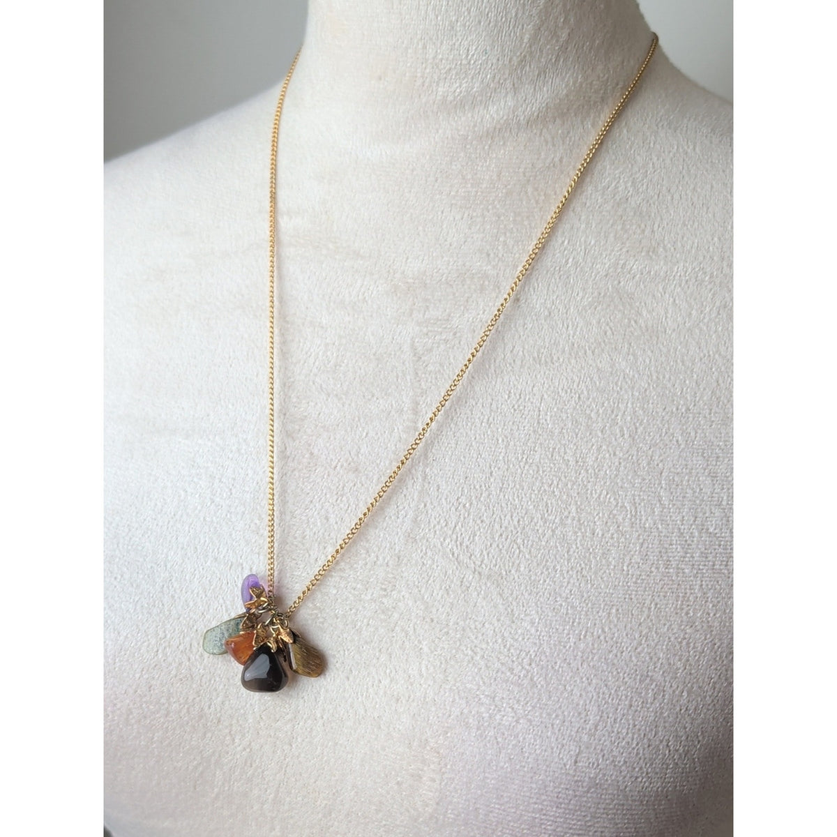 Genuine Mixed Gemstone Cluster Necklace Amethyst Tiger Eye Fairy Luxe