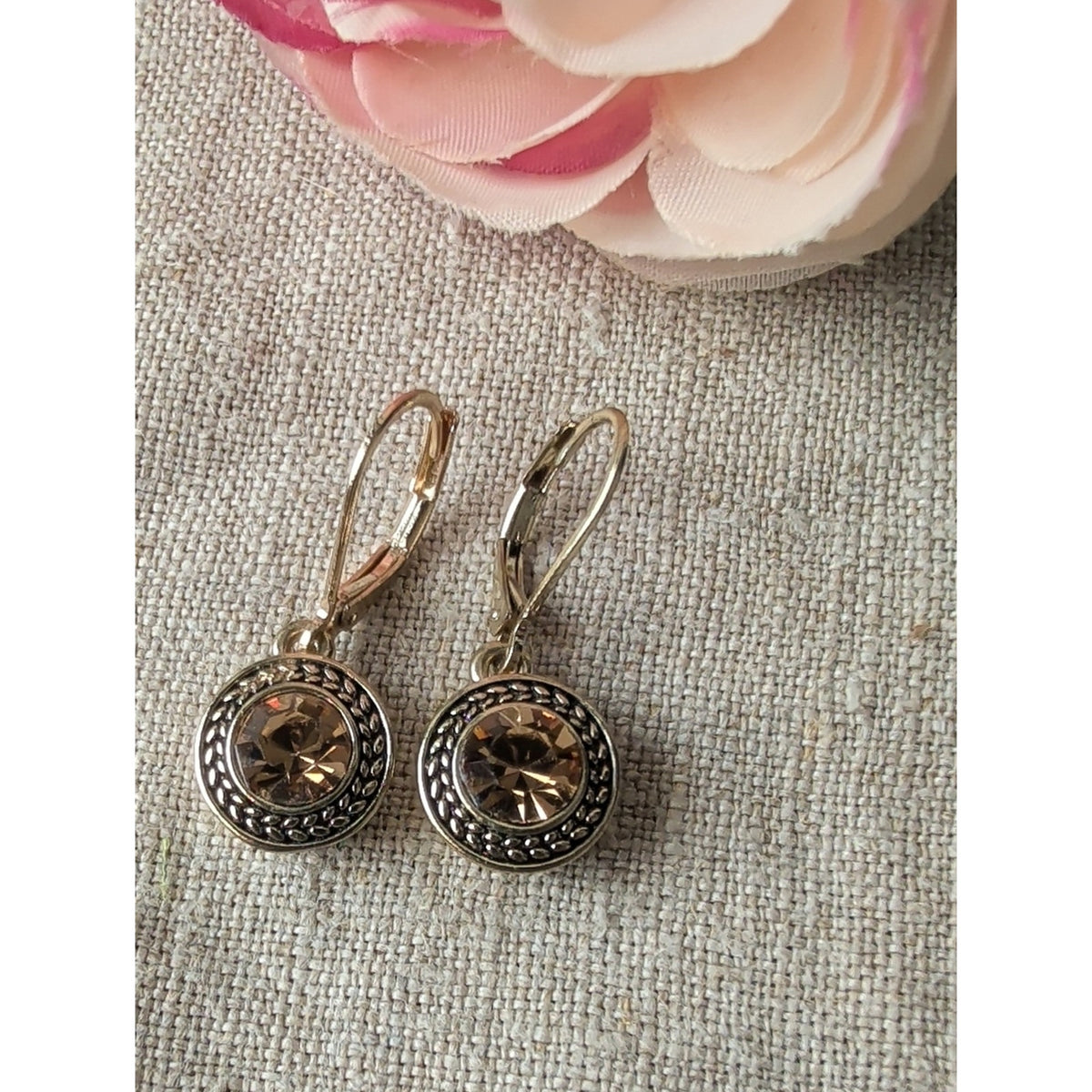 Vintage Napier Smoky Crystal Drop Earrings Silver Tone Leverback