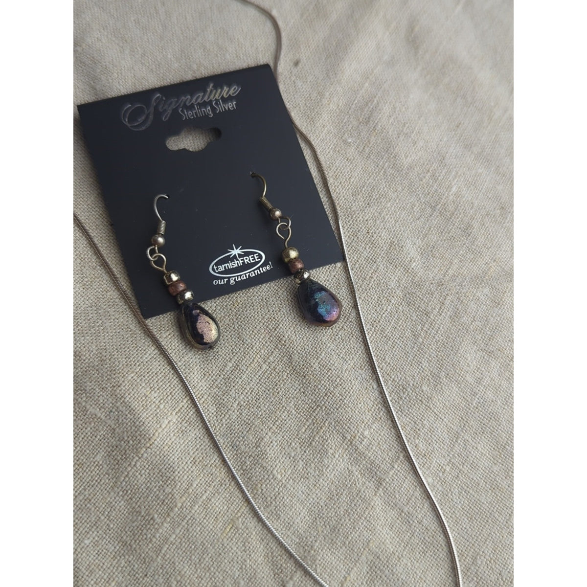 Y2K Sterling Silver Necklace & Iridescent Pearl Drop Earrings Set | Early 2000s