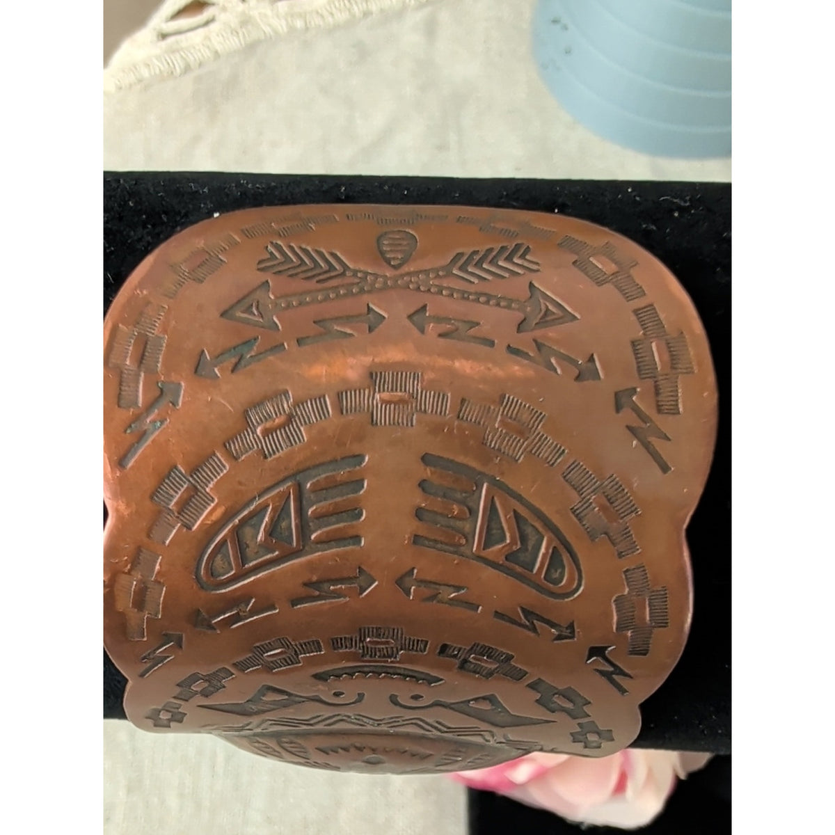 Vintage 1970s Bell Trading Post Solid Copper Repoussé Southwestern Cuff Bracelet