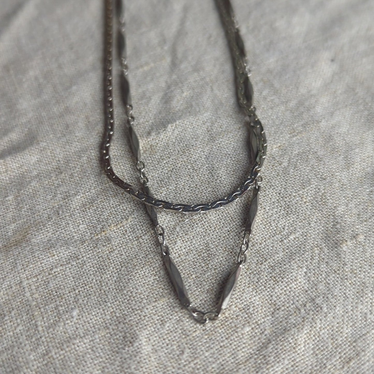 Vintage Silver Tone Layered Necklace Set 1 Snake Chain  1 Textured Chain Layer