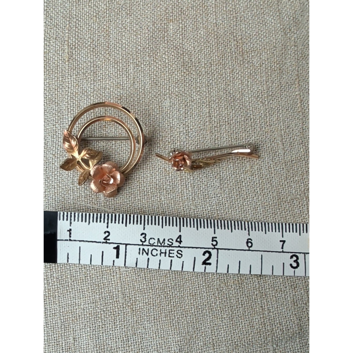 Vintage KREMENTZ Rolled Gold Rose Brooch Pin Set Floral Two Tone Jewelry