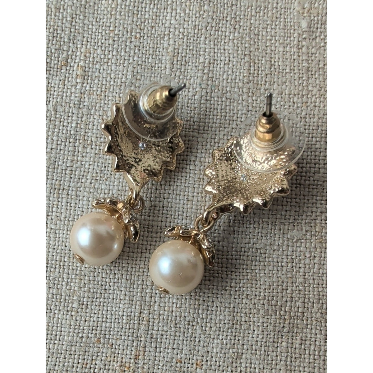 Marchesa Gold Tone Crystal and Pearl Floral Drop Earrings Glam Bridal