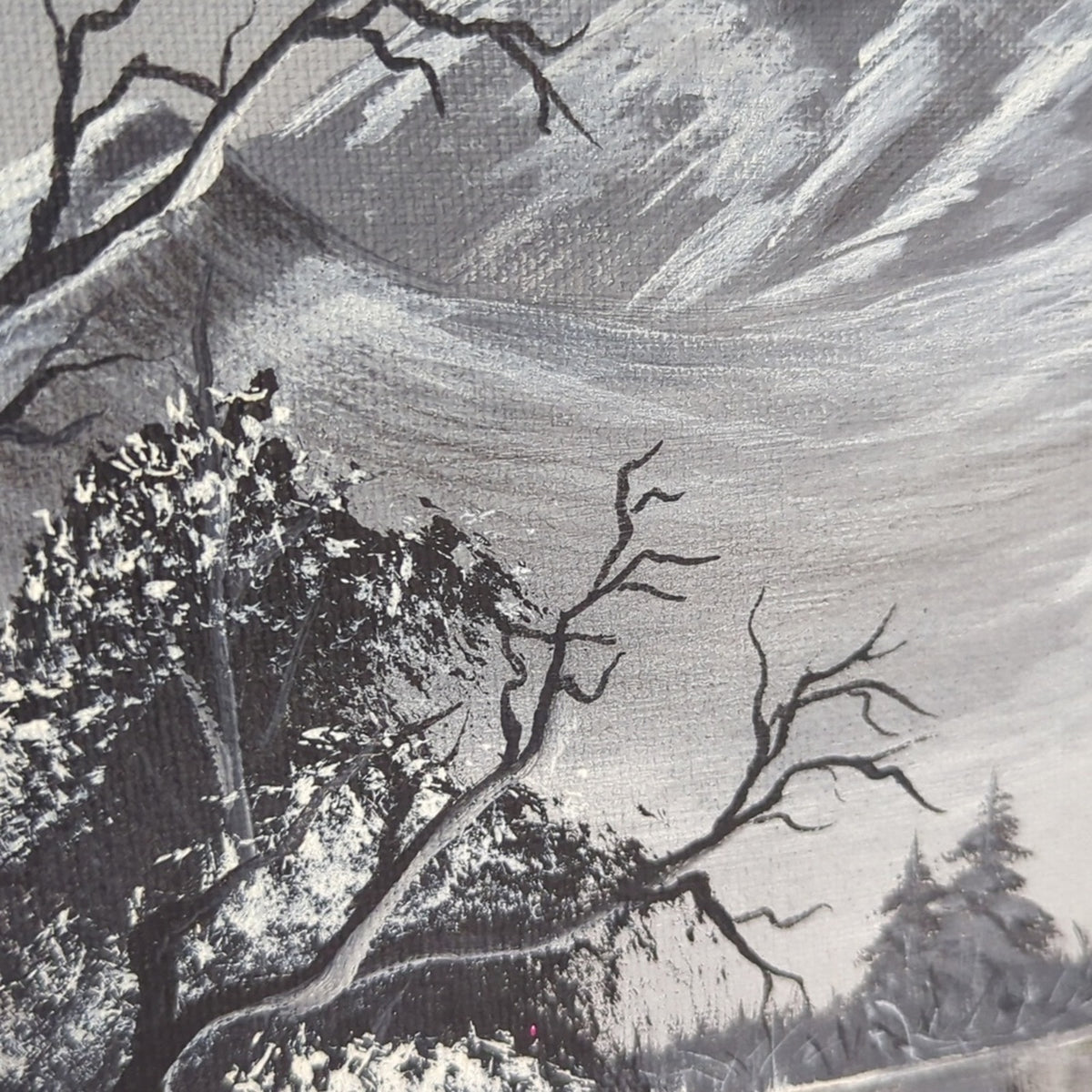 Moody Monochrome Mountain Landscape Art Framed Black & White Wall Decor