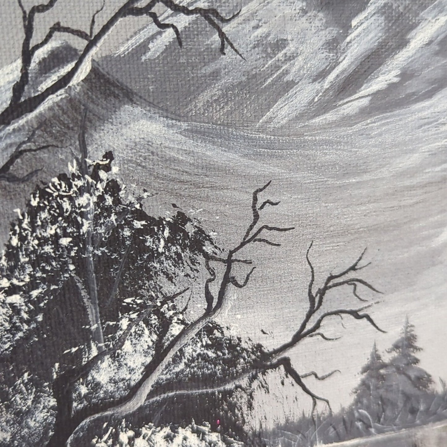 Moody Monochrome Mountain Landscape Art Framed Black & White Wall Decor