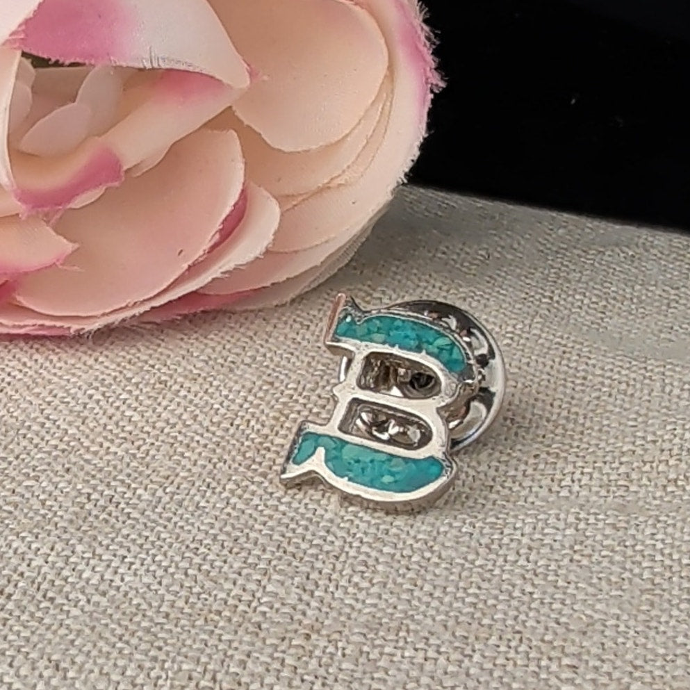 Sterling Silver Letter "B" Turquoise Inlay Pin Cowgirl Rodeo