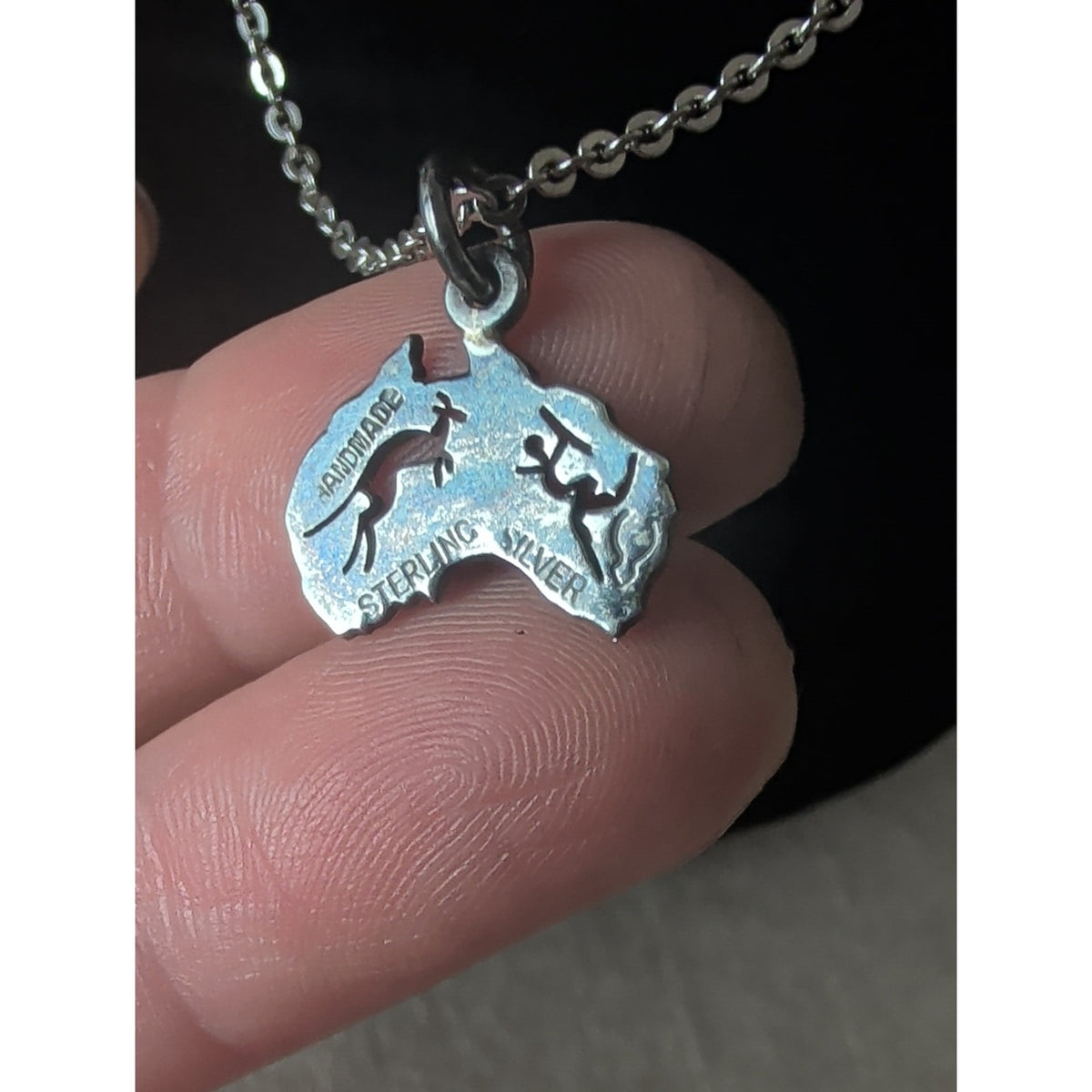 Vintage Handmade Sterling Silver Australia Kangaroo Pendant 925 Italy Necklace