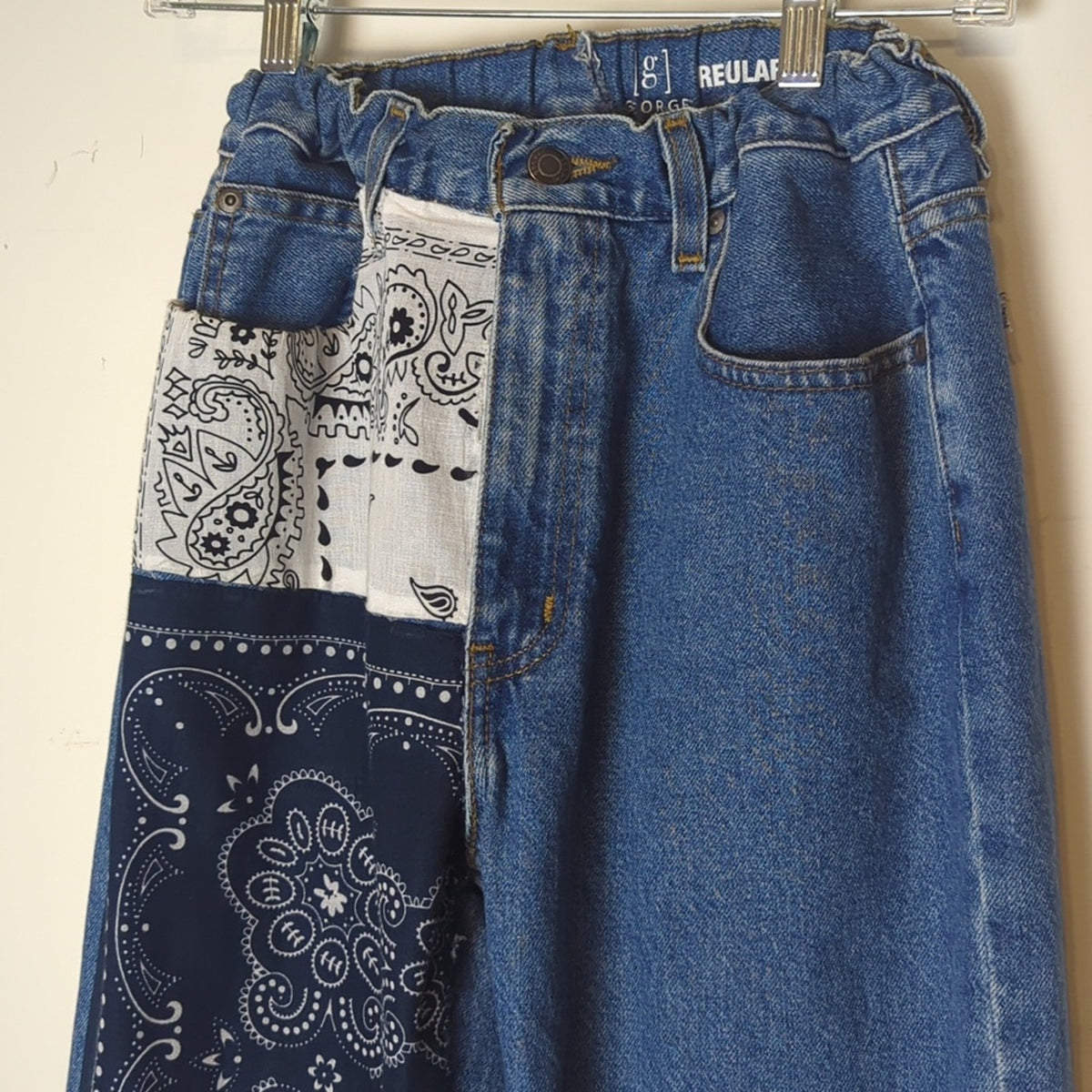 Highwaisted Jeans Upcycled Bandana Denim Y2K Streetwear
