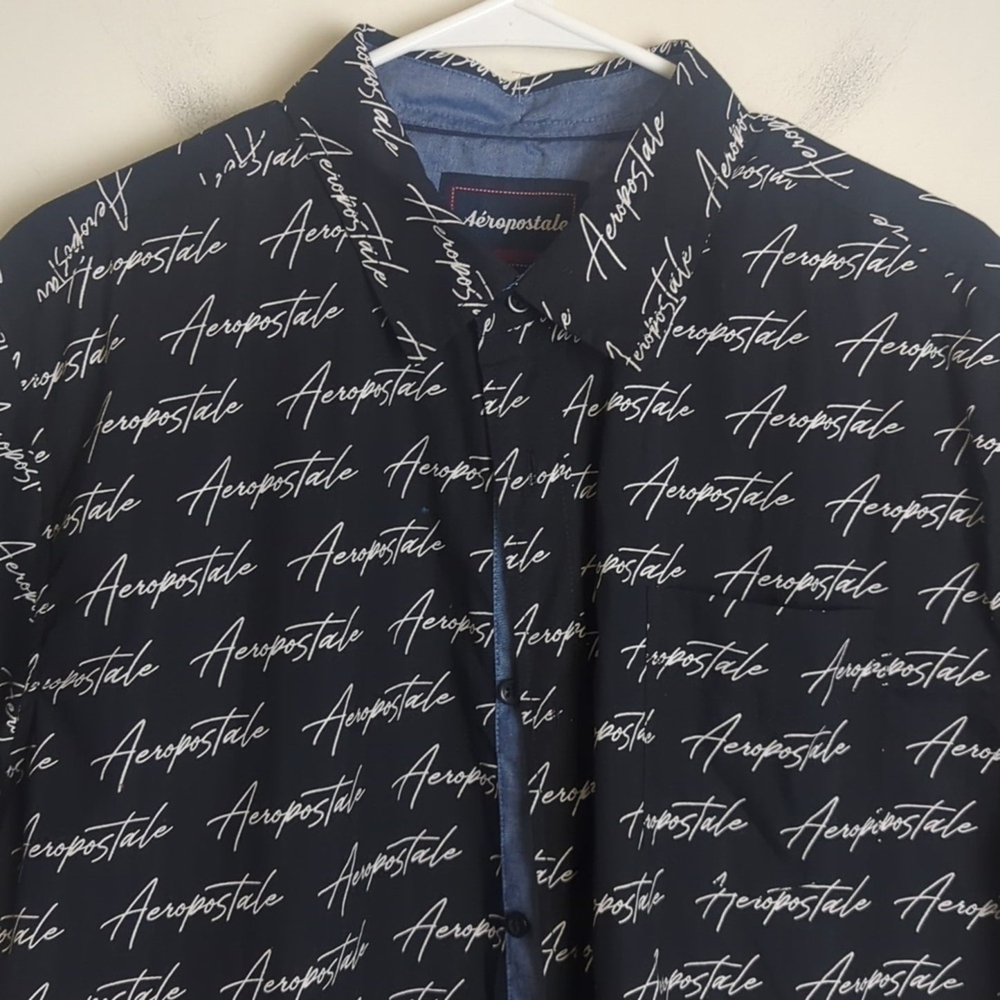 NWOT Logo All-Over Print Aeropostale Button Down Shirt Men's Size XL