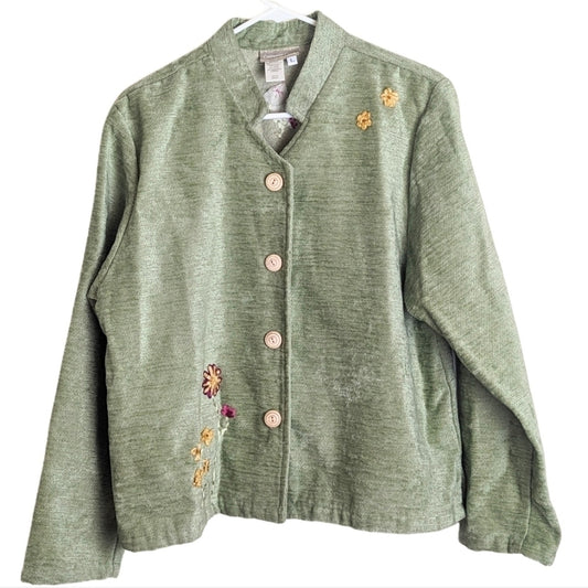 Vintage Button Down Cottagecore Jacket Velour Embroidery Women's Size L