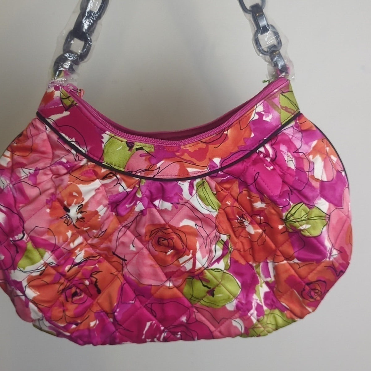 Vintage NWOT Rose Eleanor Shoulder Silk Bag Resin Chain Strap Pink