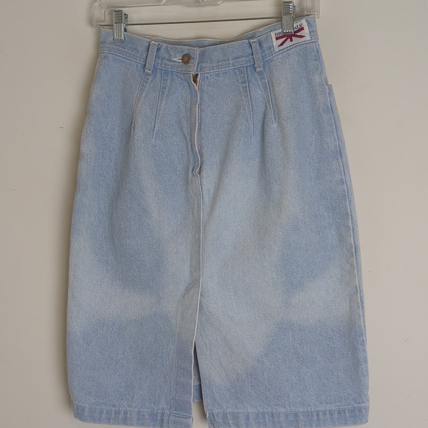 Vintage 80's Bleach Lightwash Denim Pleated Pencil Skirt Women's Size 9/10*