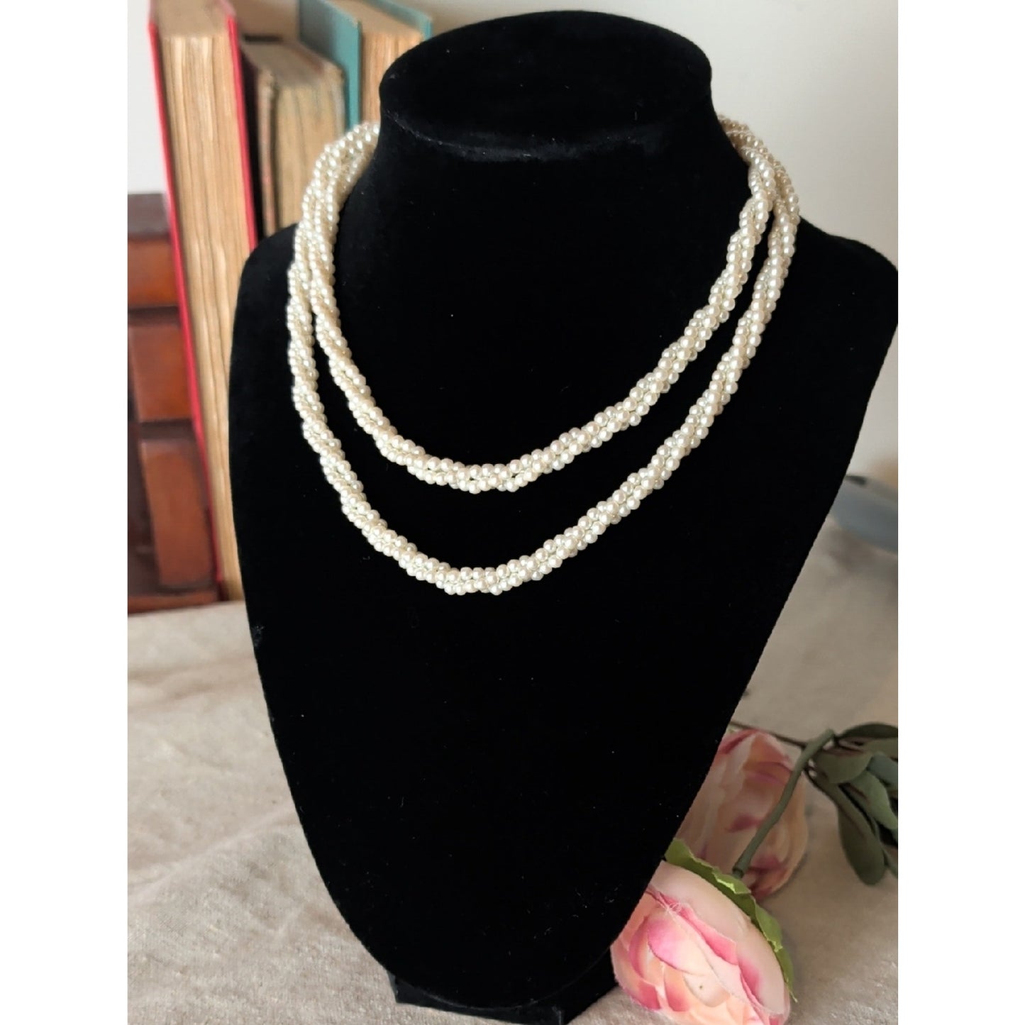 Vintage Twisted Faux Pearl Necklace Multi Strand Mid Century Glam