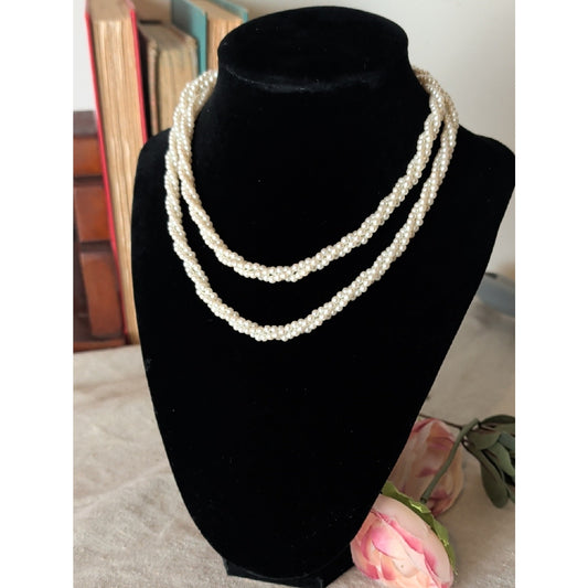 Vintage Twisted Faux Pearl Necklace Multi Strand Mid Century Glam