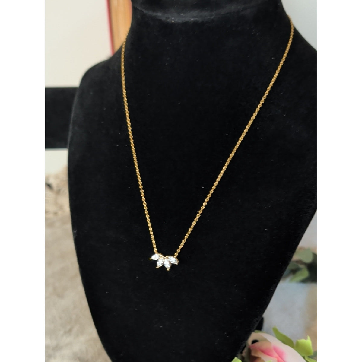 Caitlyn Minimalist 18k Gold Necklace Marquise CZ Diamond Bridal Collection