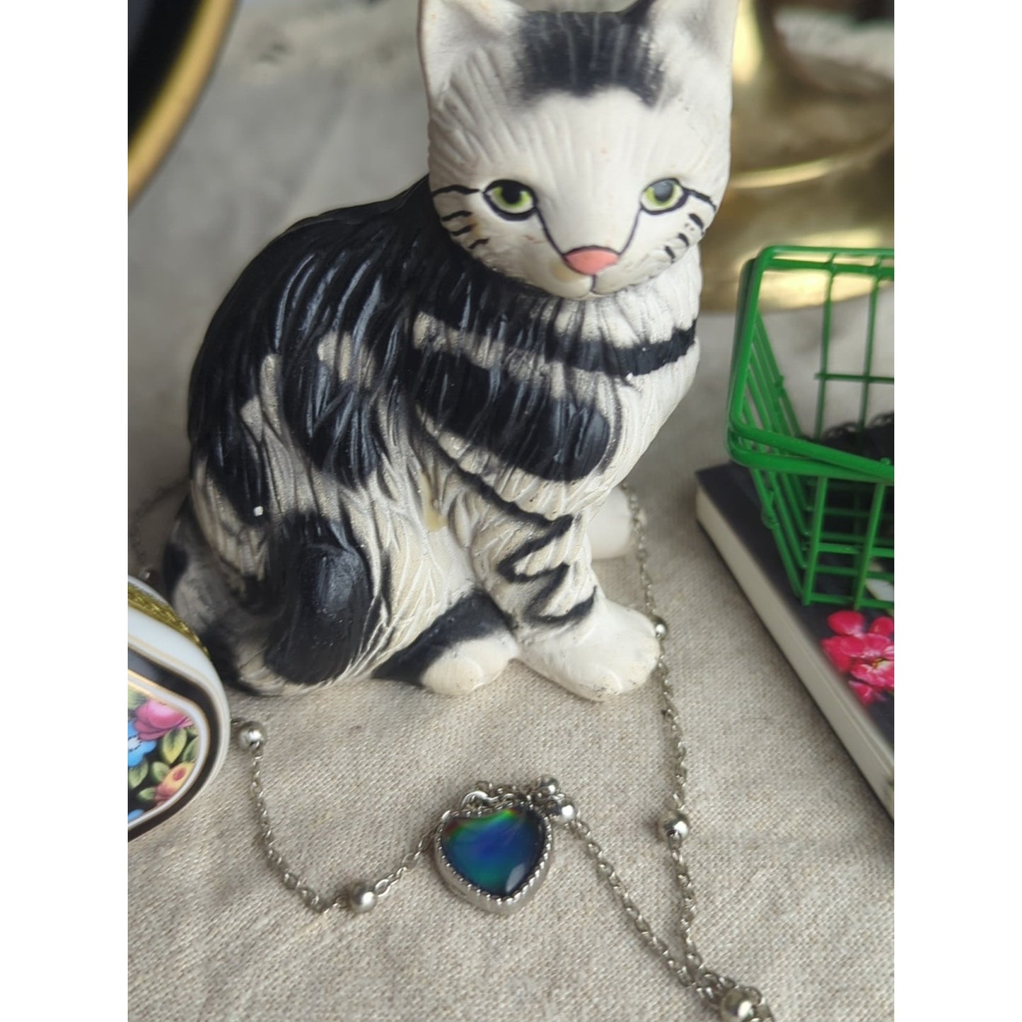 Whimsical Cat Lover Bundle Figurine Paperweight Notebook Earrings Mood Necklace