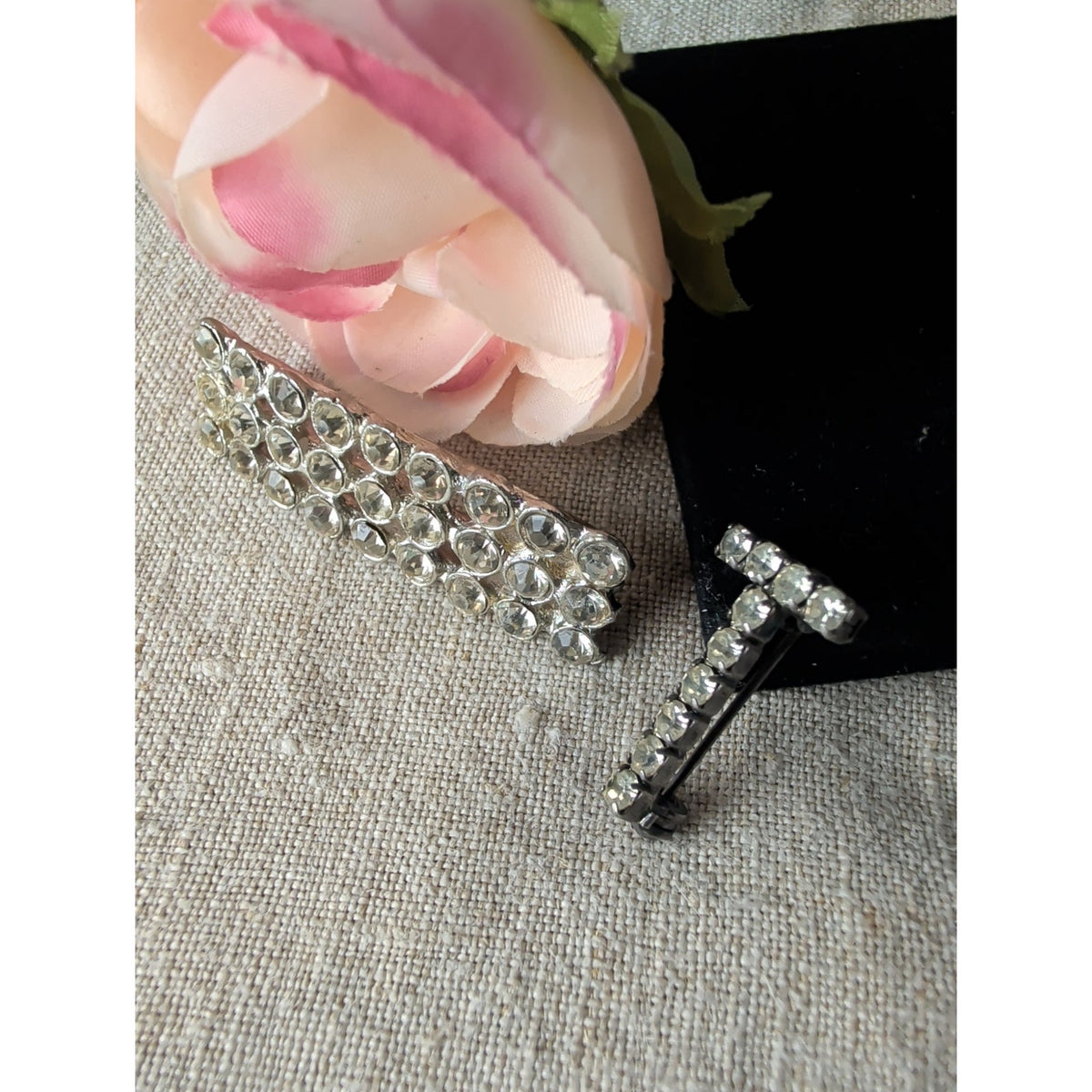Vintage Rhinestone Brooch Set of 2 | Silver Tone Coquette Art Deco Style Pins