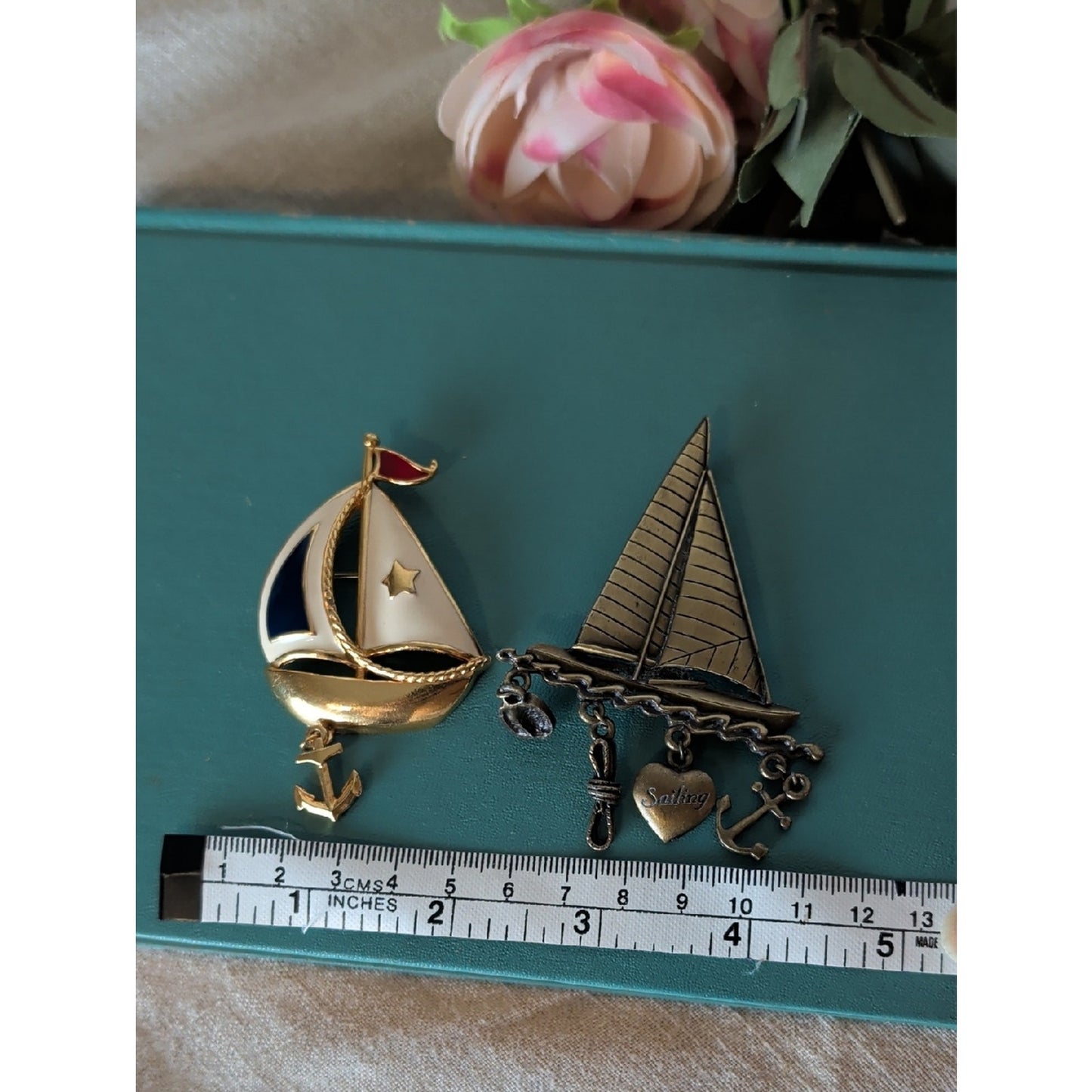 Vintage Nautical Sailboat Brooch Lot JJ Avon  Coastal Grandma Maritime Cottagec