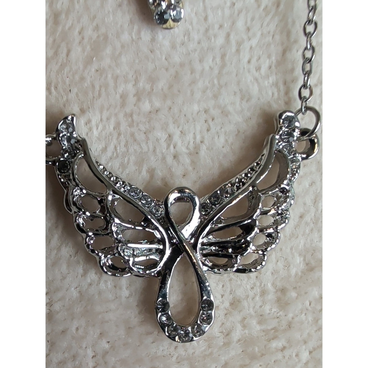 Vintage Silver Tone Angel Wings Crystal Cross Necklace Set Layered Y2K Celestial